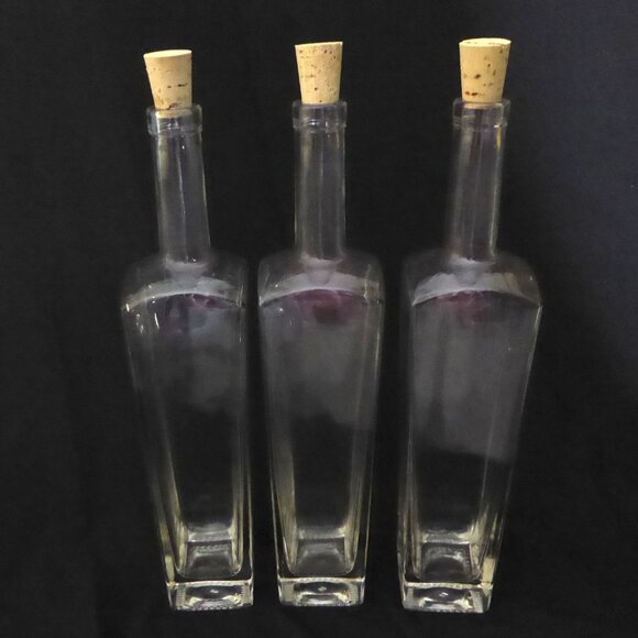 3 NEW 13.5” 750ml NEW YORKER CLEAR GLASS SPIRITS WINE BOTTLE SET BAR TOP FINISH - Picture 2 of 8